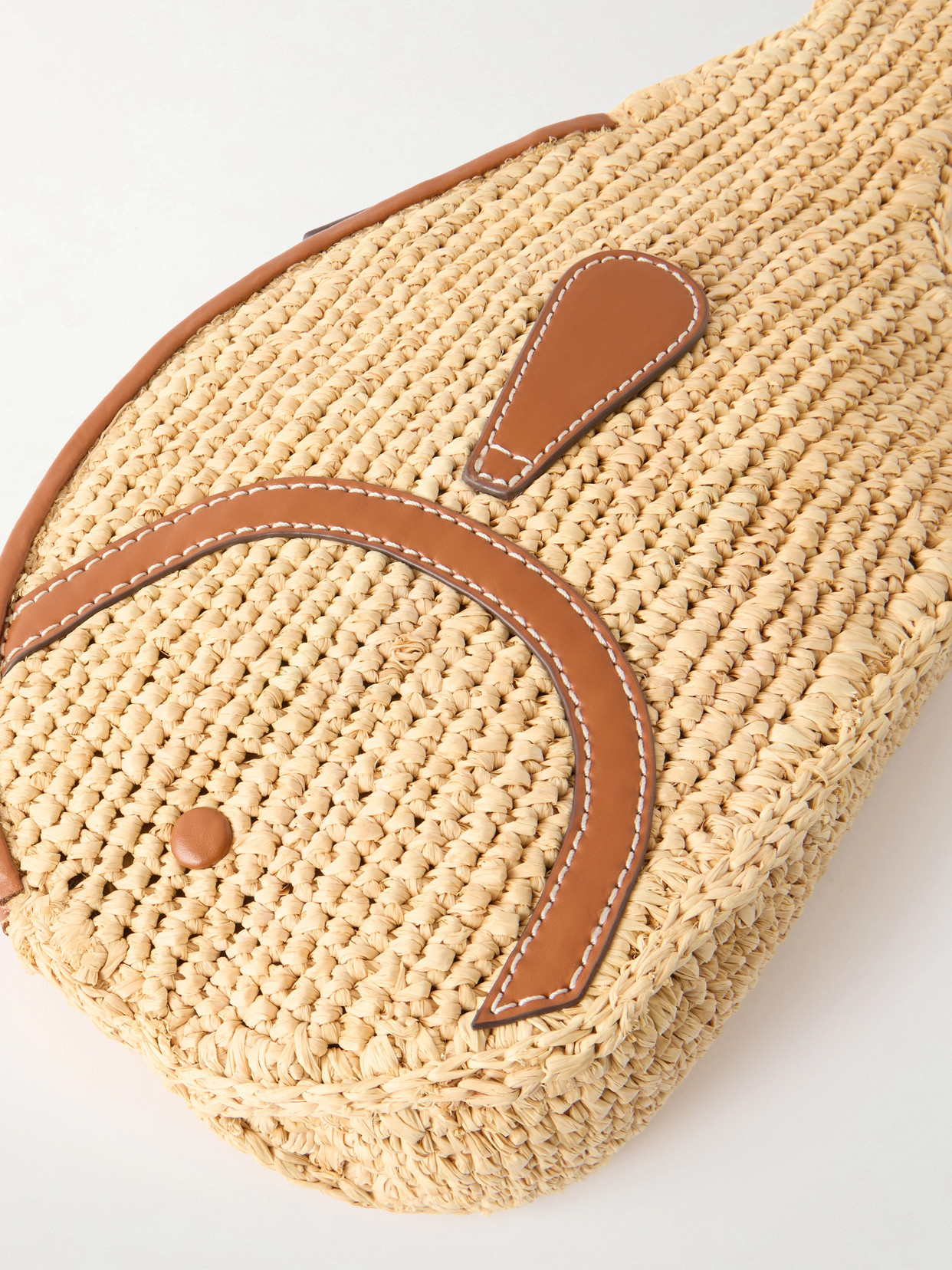 Staud Pesce Leather-trimmed Raffia Clutch In Neutral
