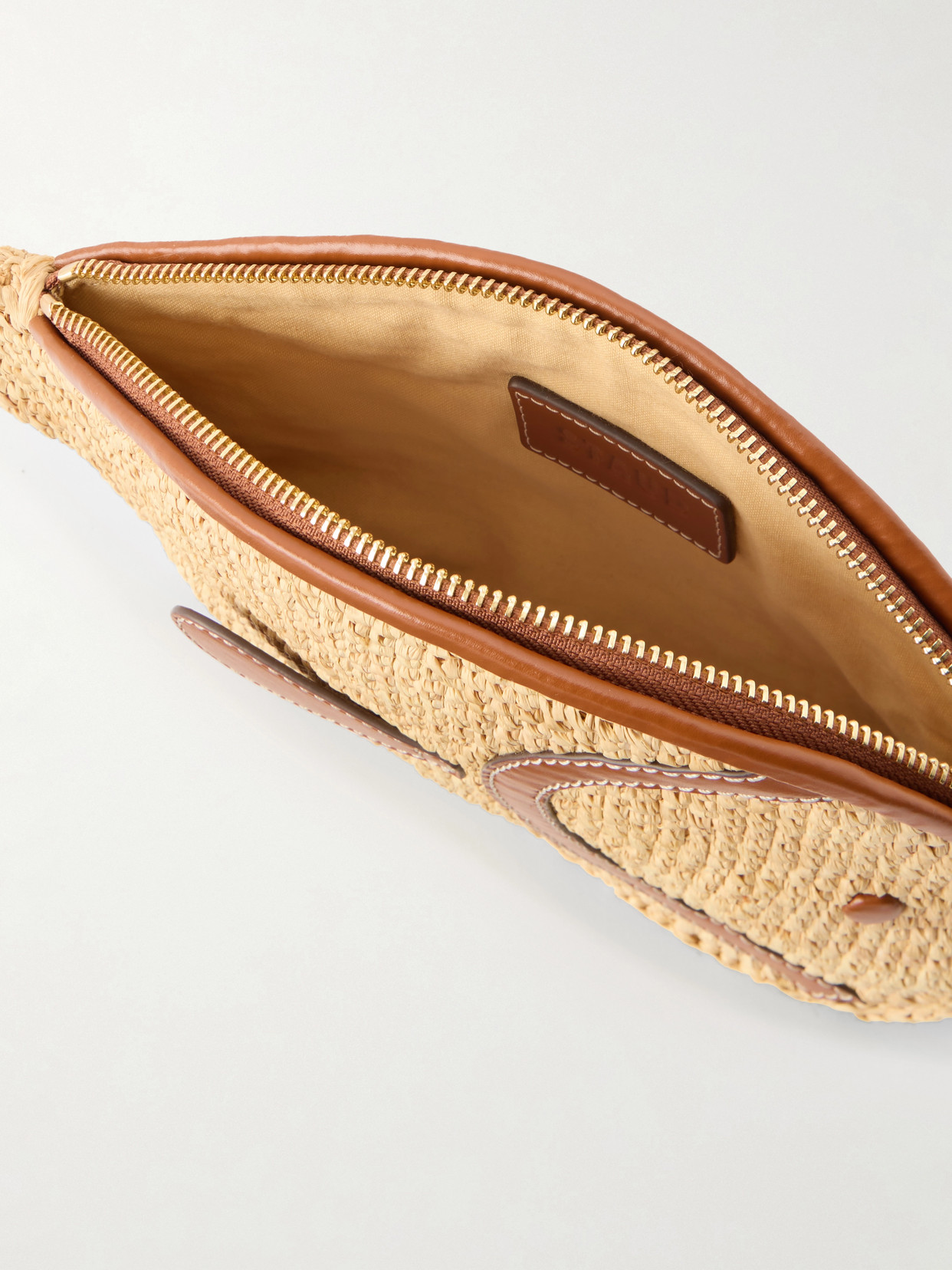 Staud Pesce Leather-trimmed Raffia Clutch In Neutral