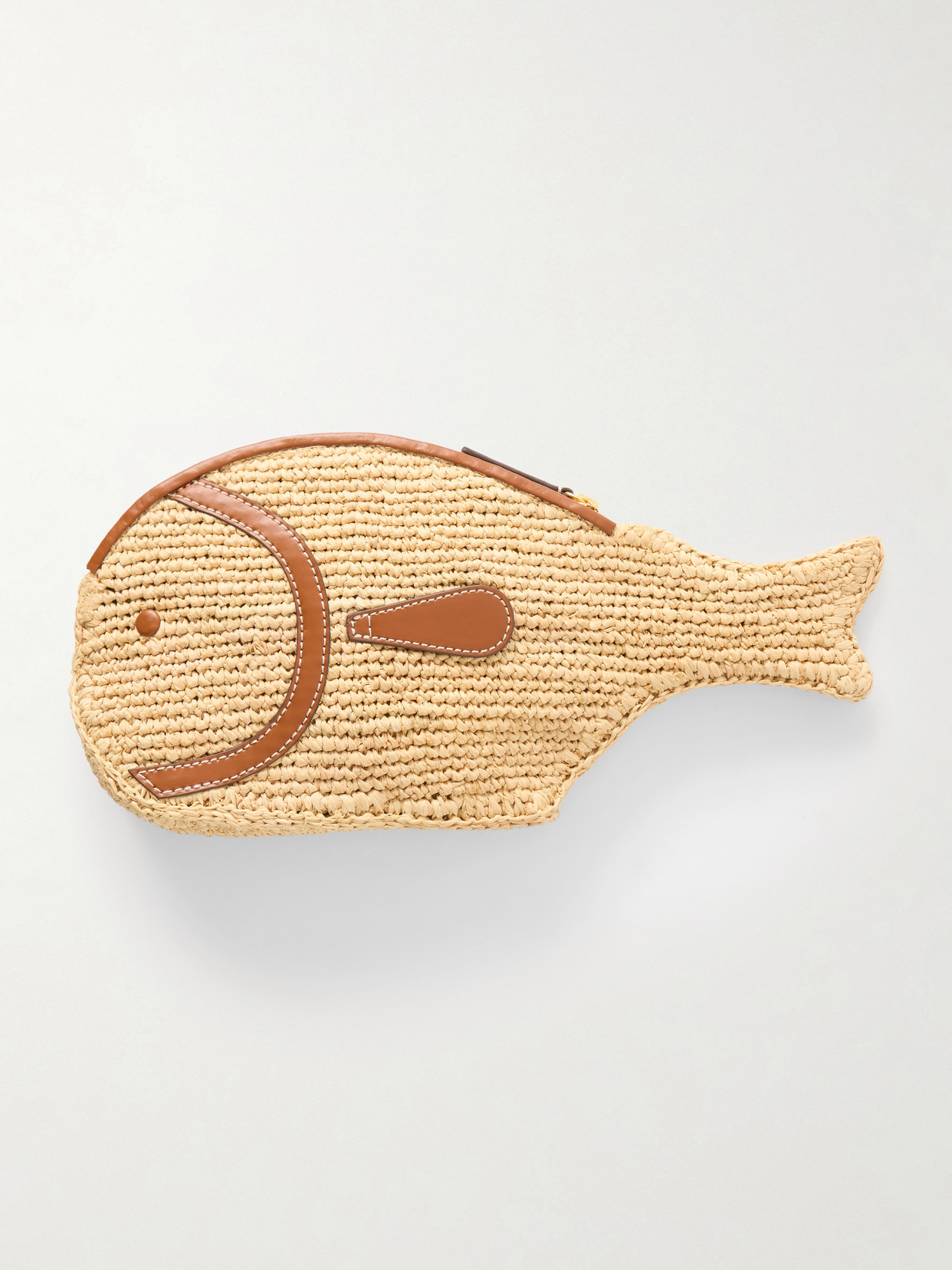 Staud Pesce Leather-trimmed Raffia Clutch In Neutral