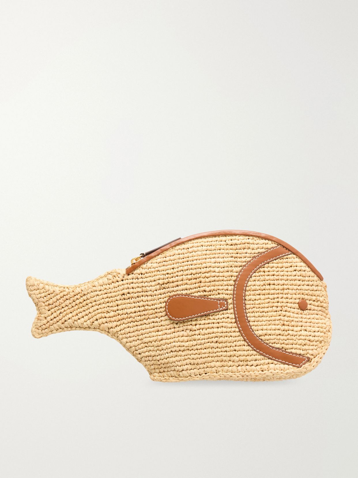 Pesce leather-trimmed raffia clutch