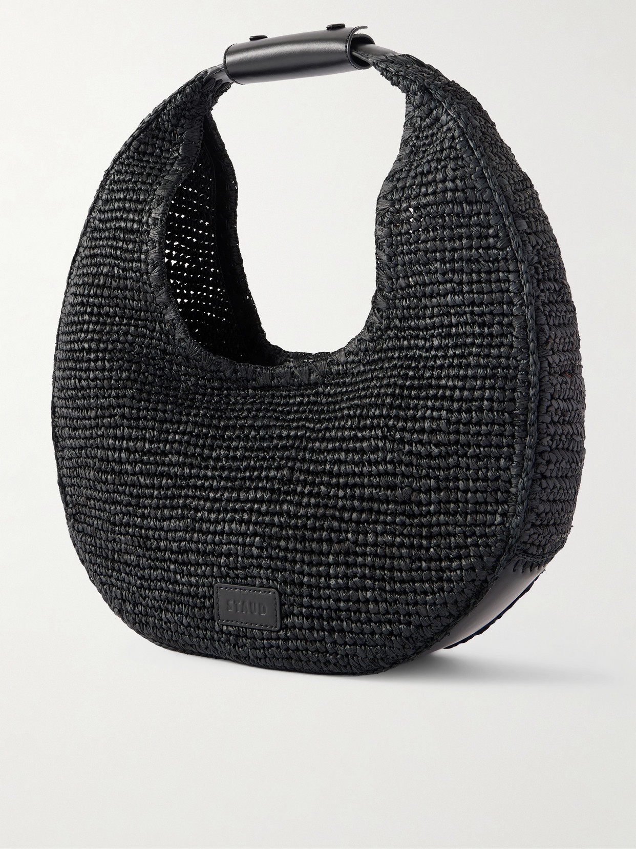 Moon Large Leather-Trimmed Raffia Tote