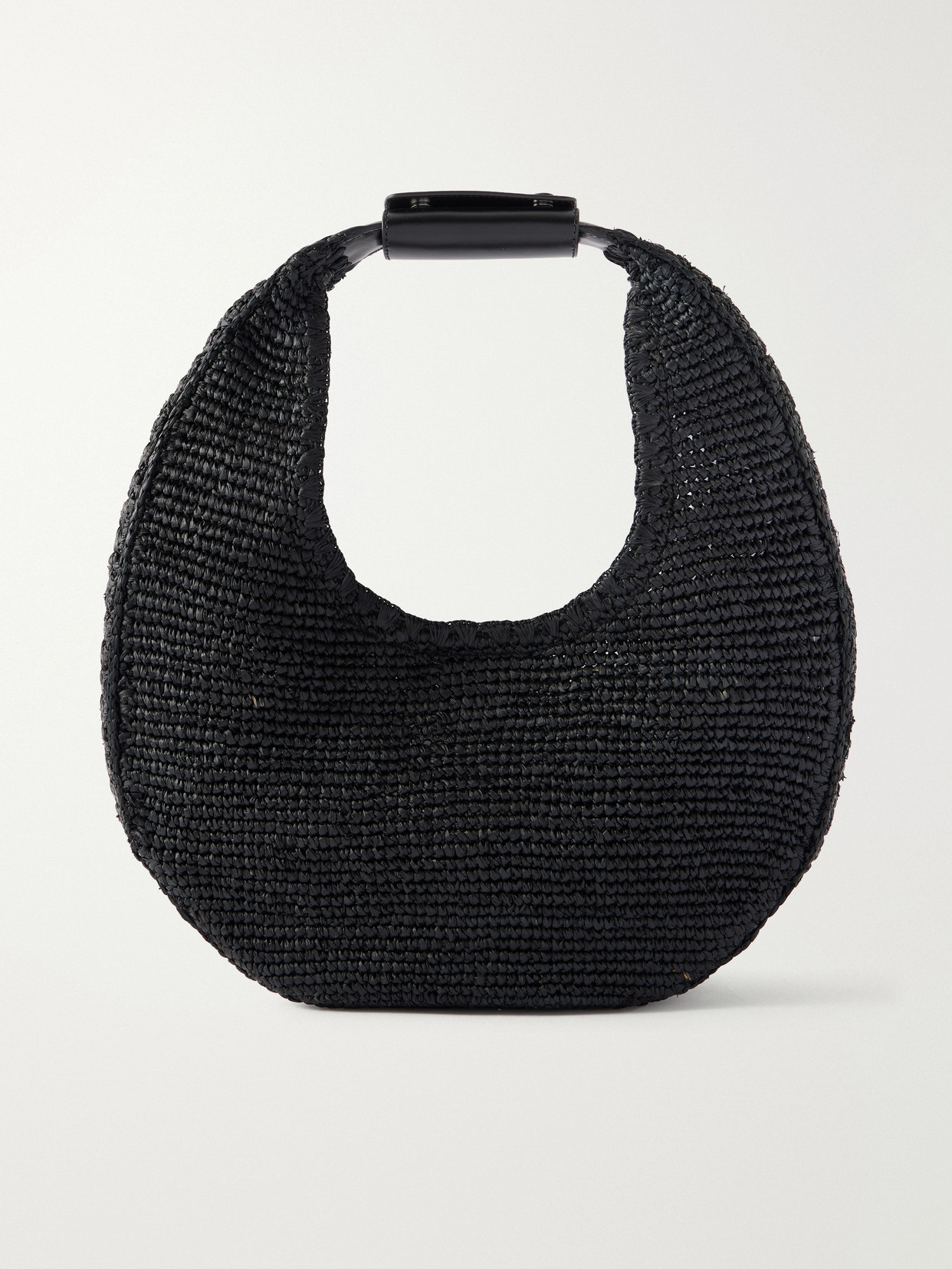 Staud Moon Large Leather-trimmed Raffia Tote In Black