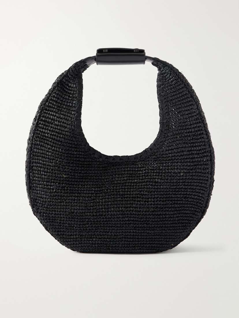 Staud Moon Large Leather-trimmed Raffia Tote