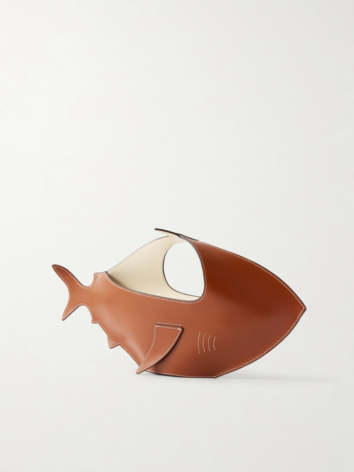 Staud Shark Leather Clutch In Brown