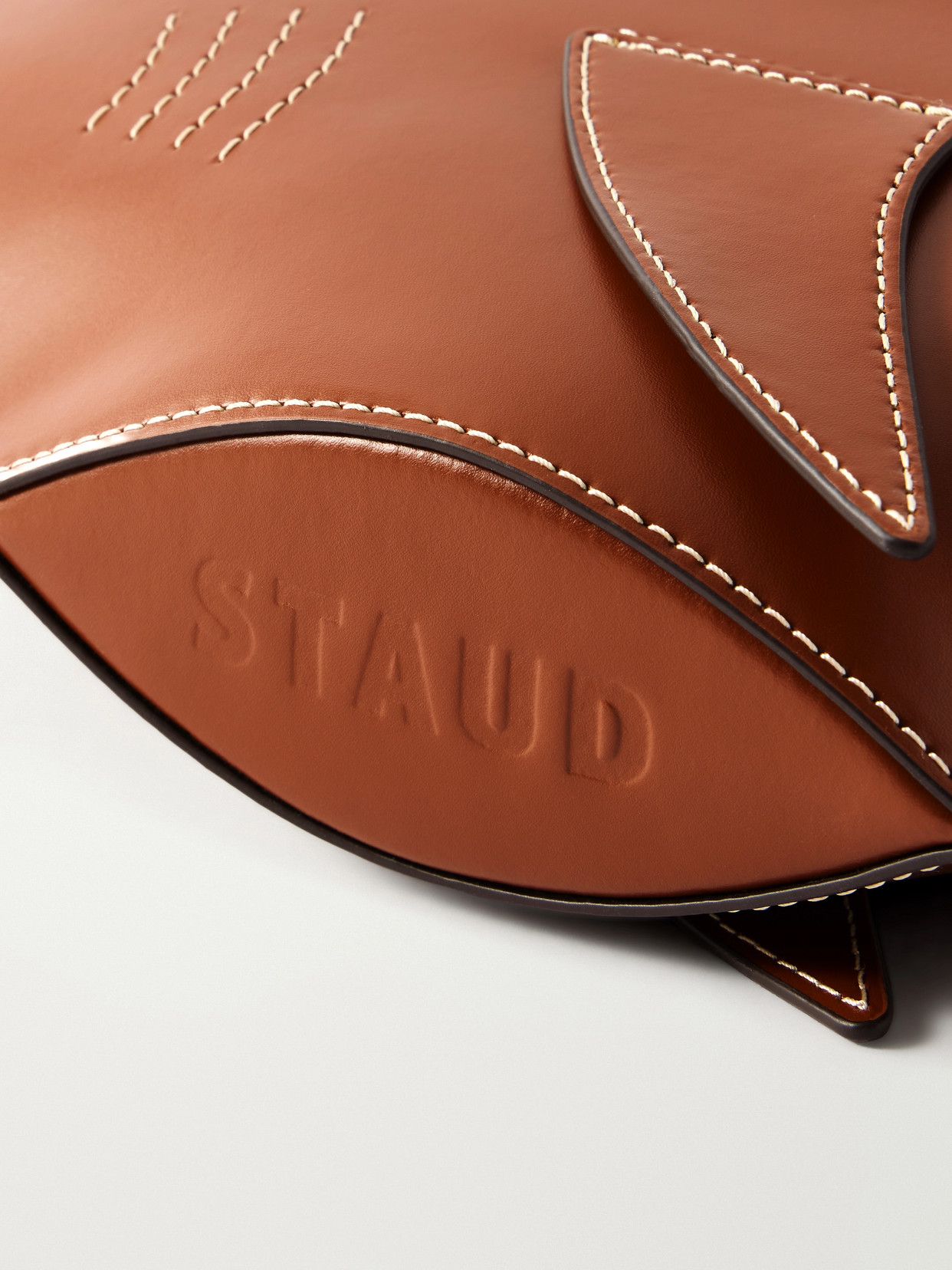 Staud Shark Leather Clutch In Brown