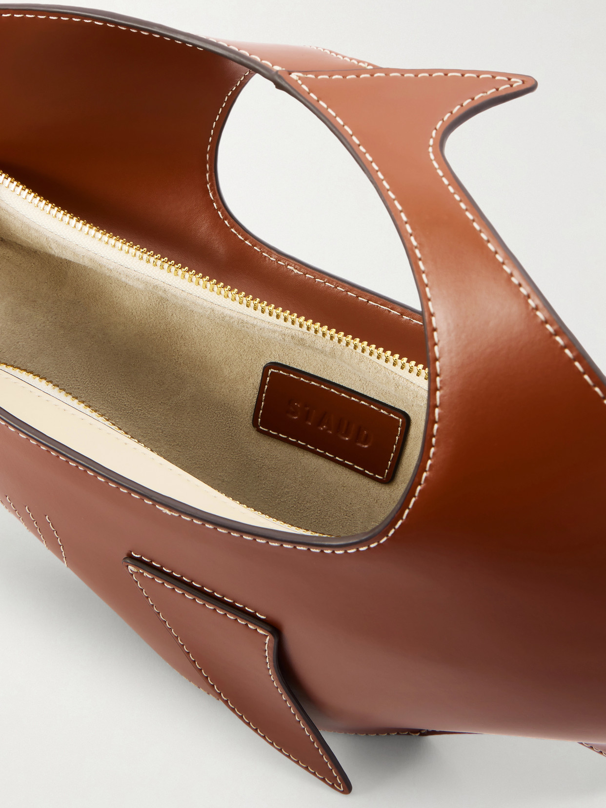 Staud Shark Leather Clutch In Brown