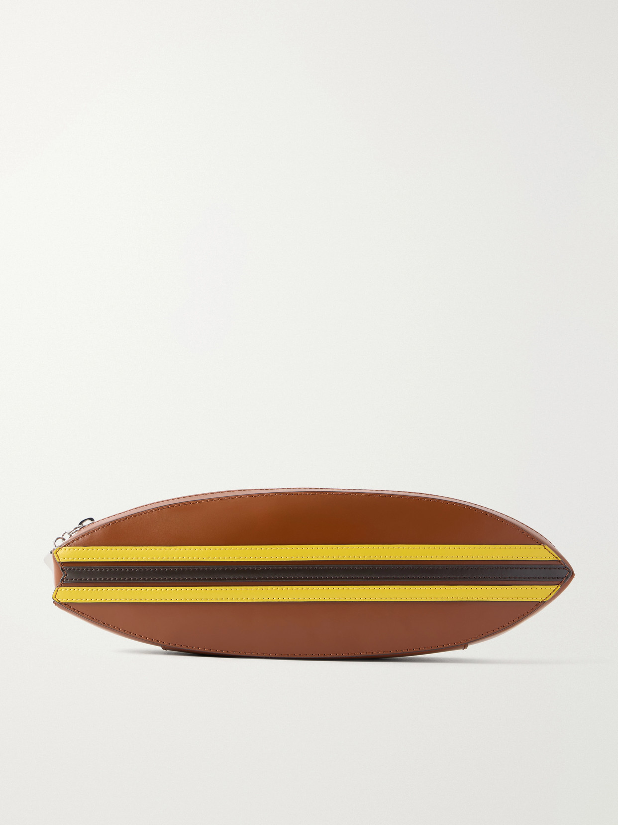 Staud Surfboard Striped Leather Clutch In Brown