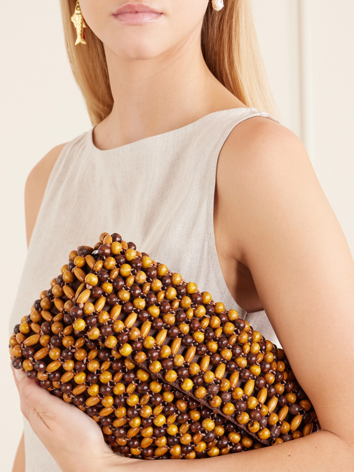 Staud Womens Multi Wood Beads Timmy Beaded Shoulder Bag In Multi