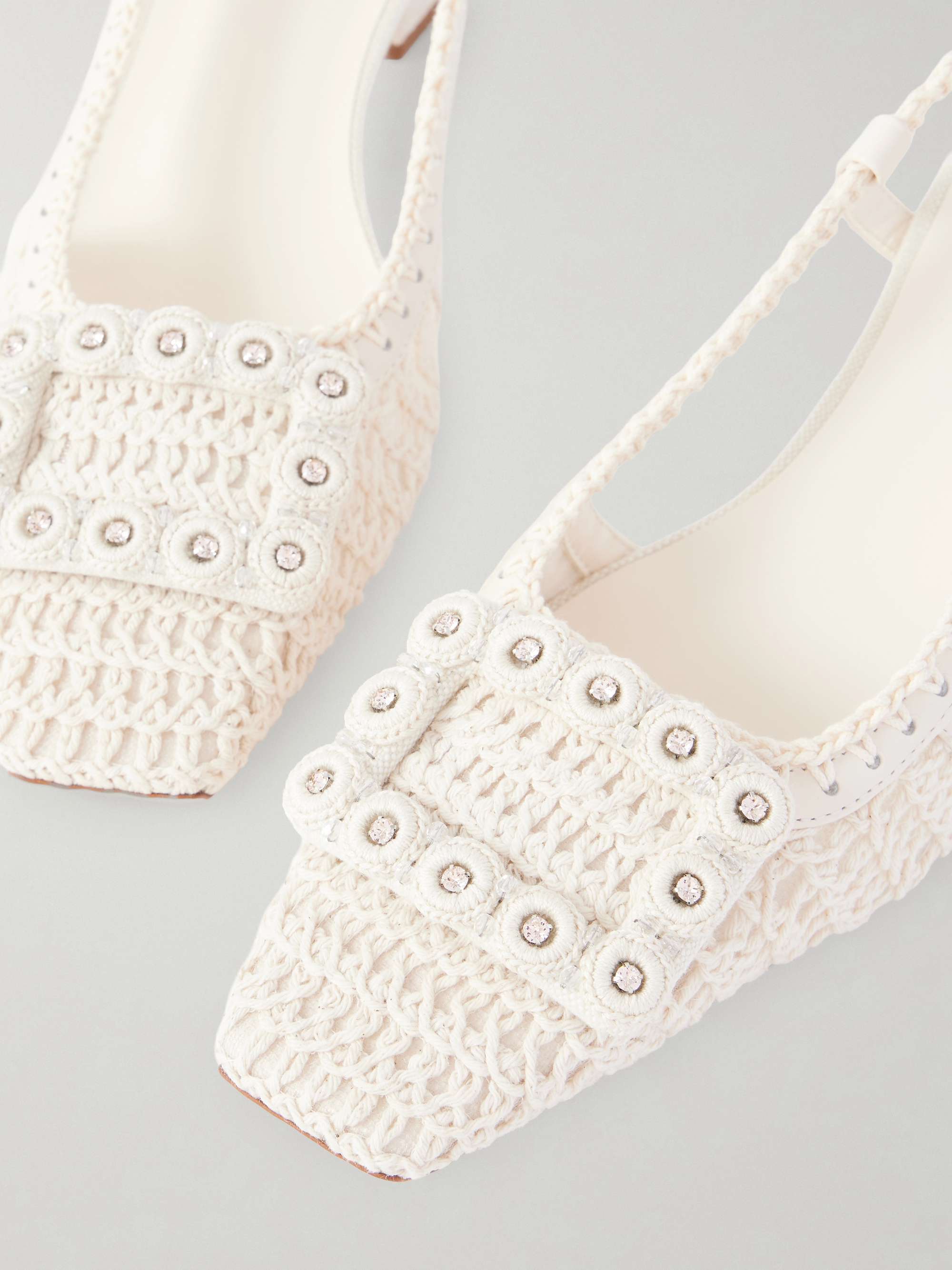 ROGER VIVIER アイボリーフラットシューズ　サイズ39 ROGER VIVIER Belle Vivier 45 leather-trimmed crochet pumps | NET-A