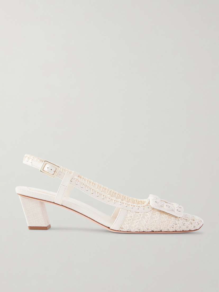 Roger Vivier Belle Vivier 45 Leather-trimmed Crochet Pumps