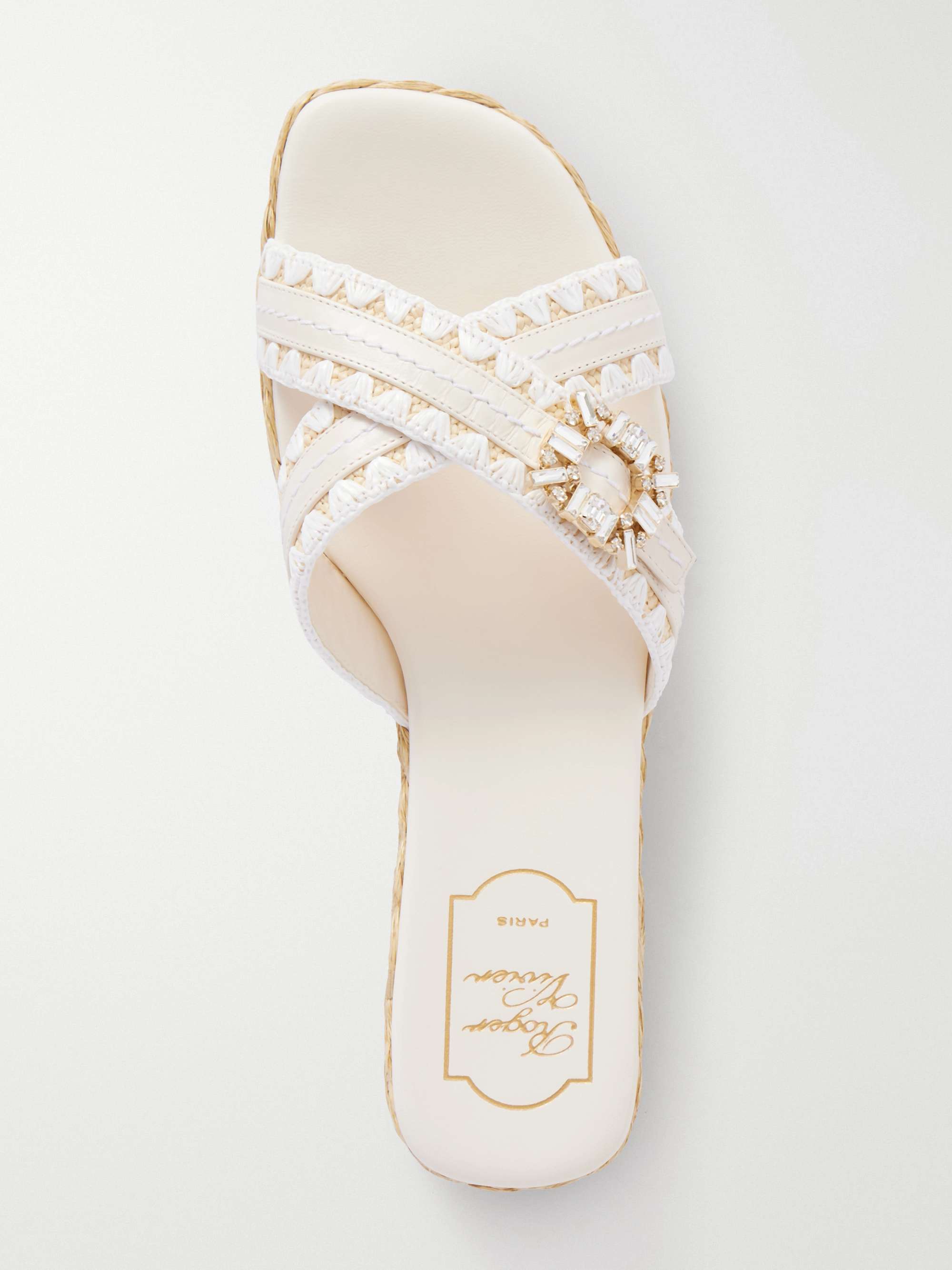 ROGER VIVIER Strass crystal-embellished leather-trimmed raffia