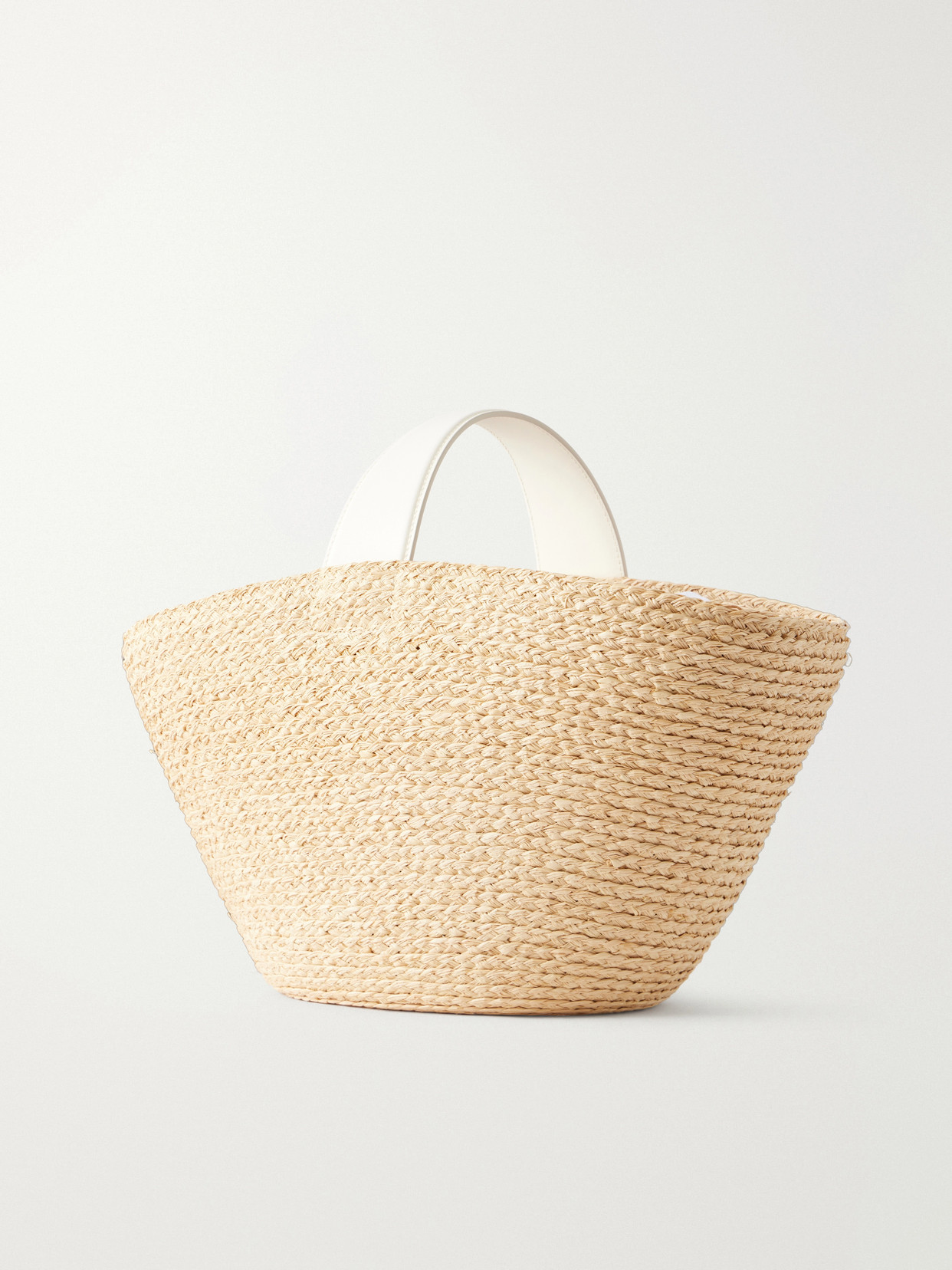 Leather-Trimmed Raffia-Effect Tote Bag