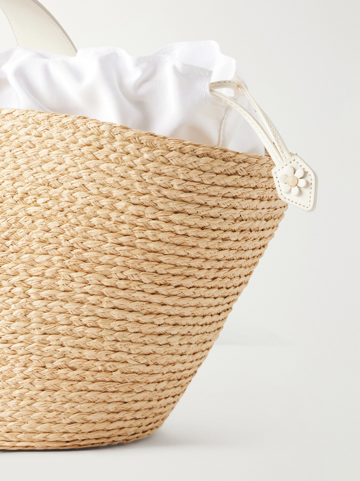 Leather-Trimmed Raffia-Effect Tote Bag