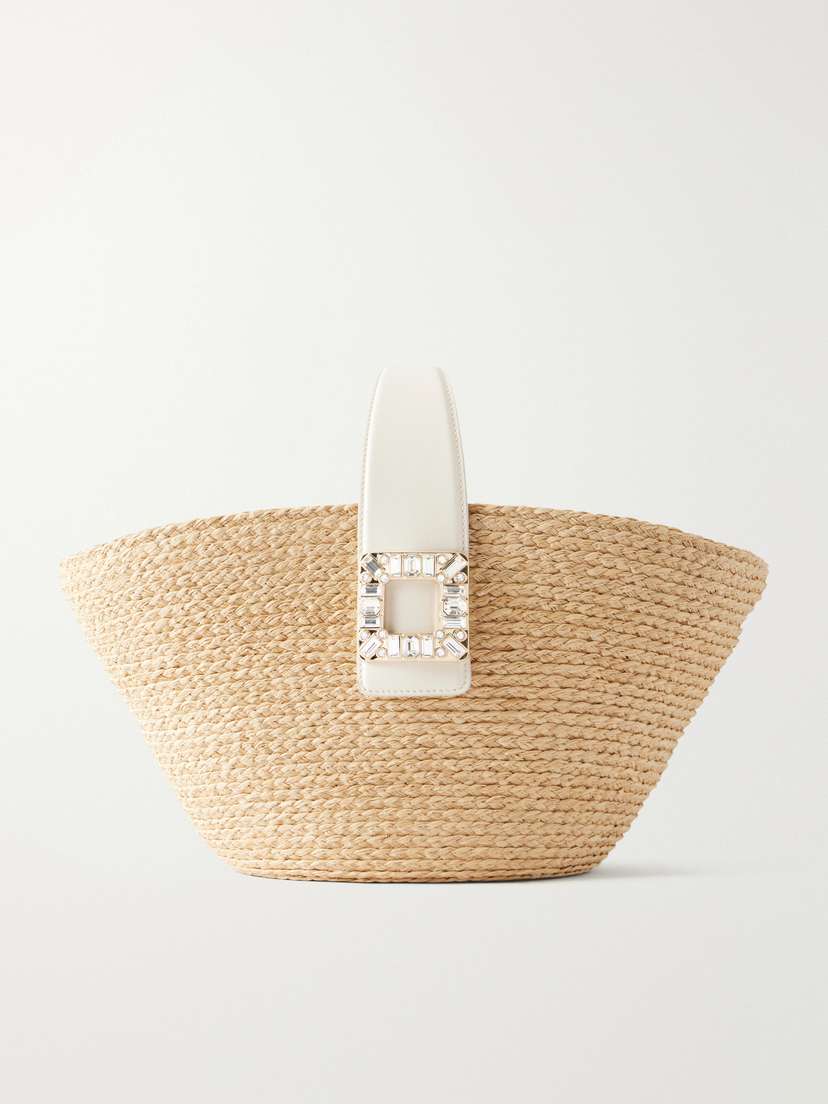 Roger Vivier Embellished Leather-trimmed Raffia-effect Tote Bag - Women's Bags