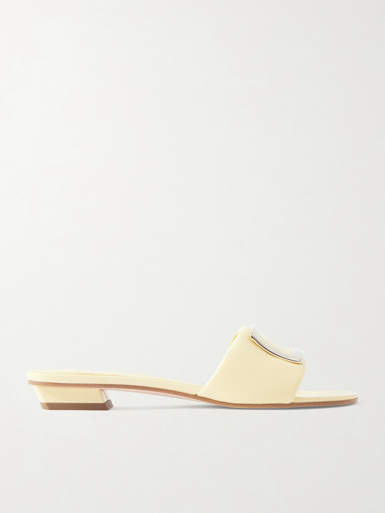 Roger Vivier 20 Buckled Padded Leather Mules In Yellow