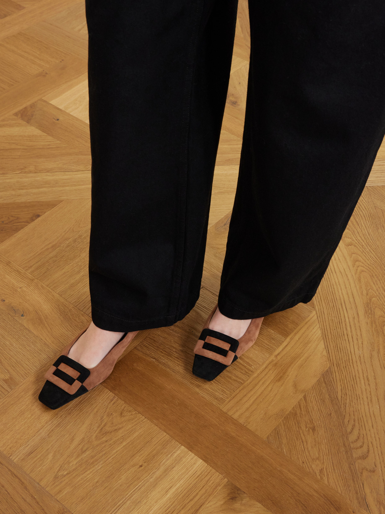 Belle Vivier Buckled Two-Tone Ballet Flats