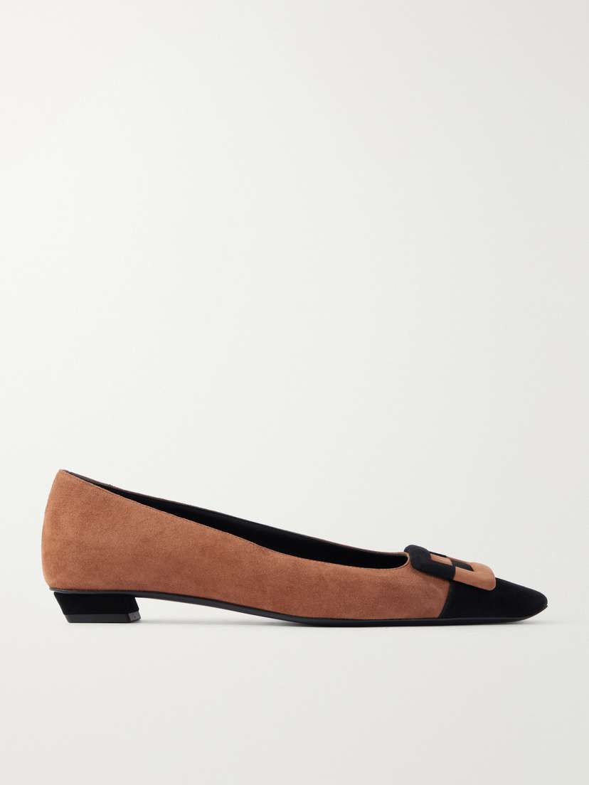 Roger Vivier Belle Vivier Buckled Two-tone Suede Ballet Flats