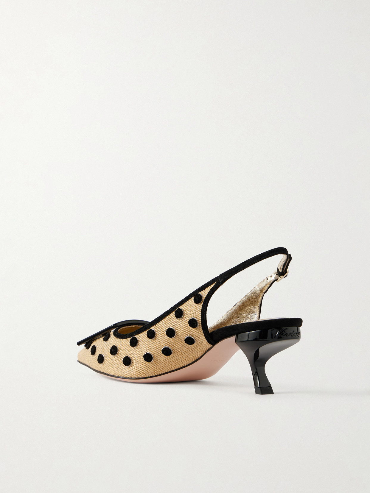 Roger Vivier 55mm Virgule Embroidered Dots Raffia And Suede Slingback Pumps In Multi