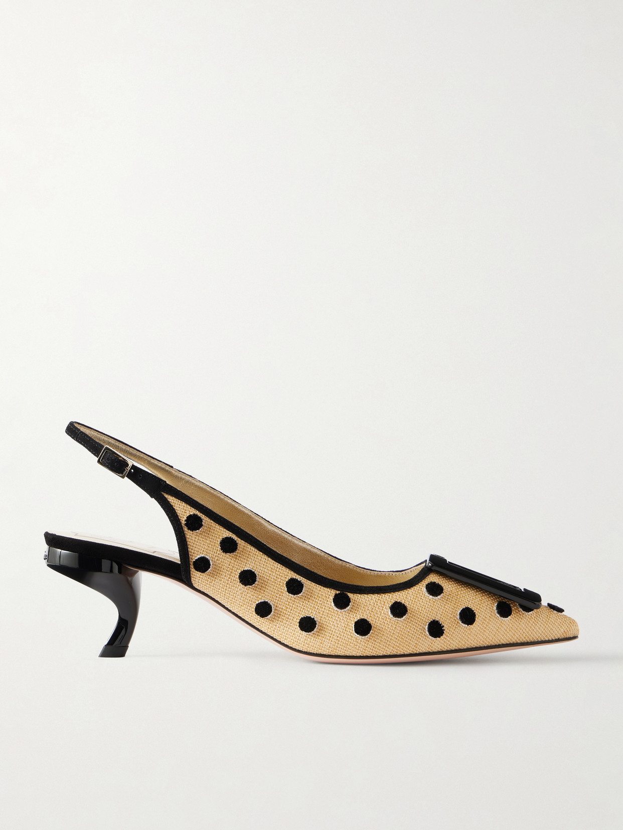 Roger Vivier 55mm Virgule Embroidered Dots Raffia And Suede Slingback Pumps In Multi