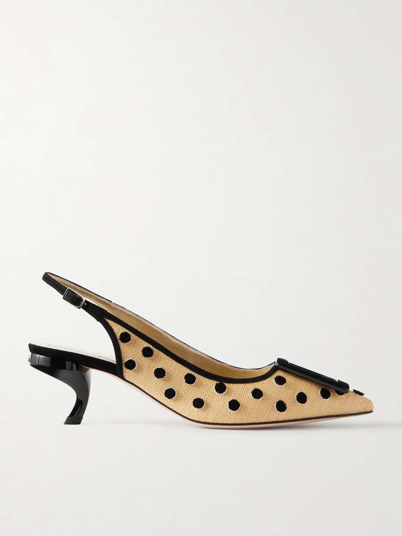 Roger Vivier Virgule 55 Suede-trimmed Polka-dot Slingback Pumps