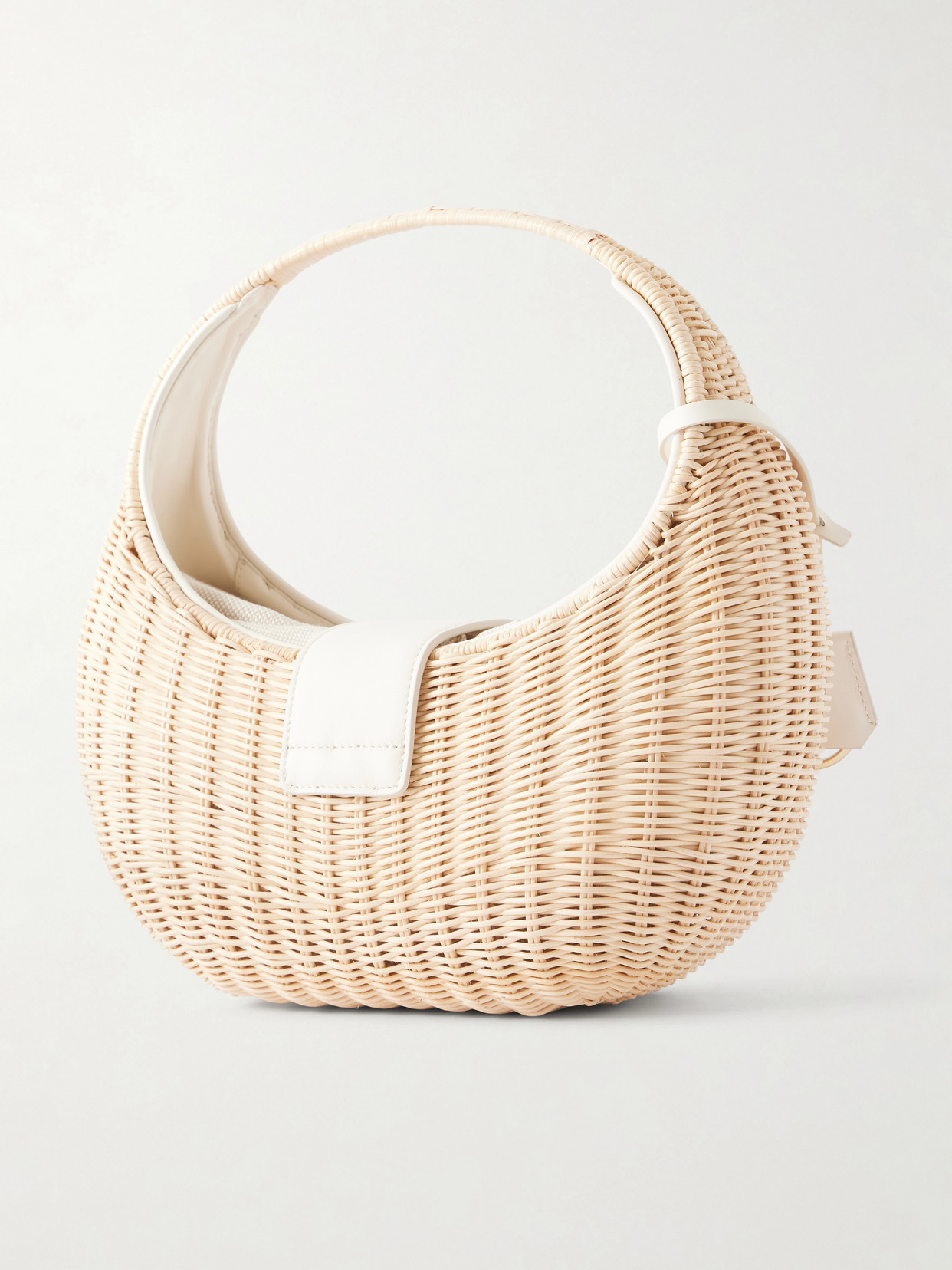 Leather-Trimmed Raffia Shoulder Bag