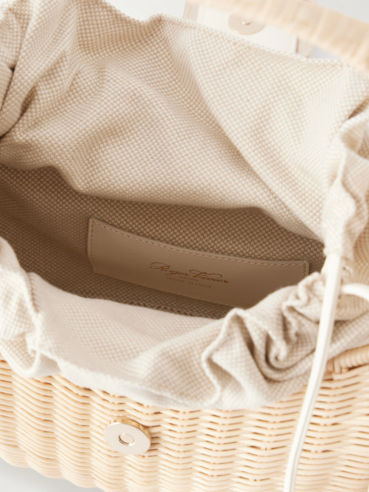 Leather-Trimmed Raffia Shoulder Bag