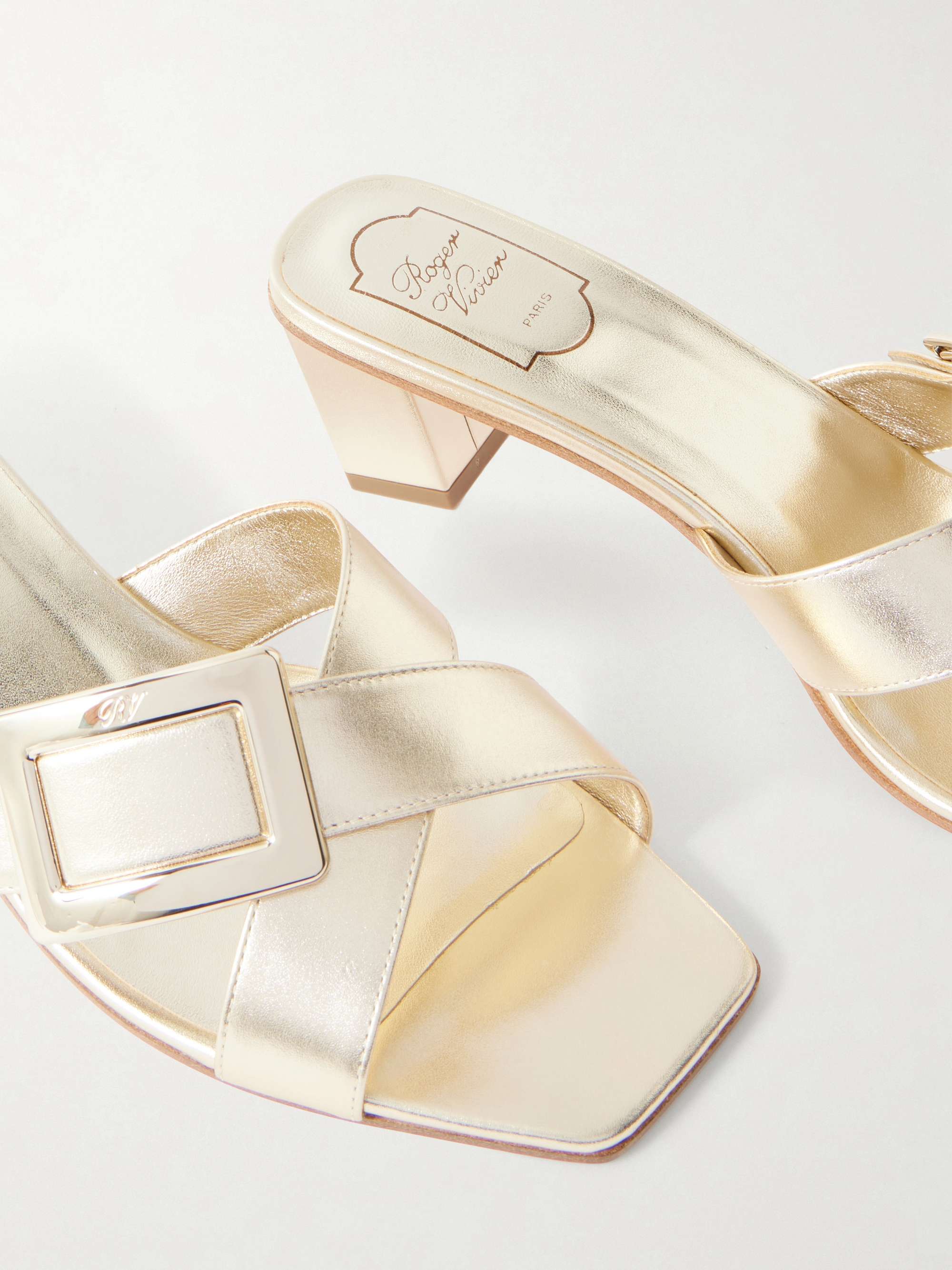 Roger Vivier ミュール EU39 1/2 ベージュ ROGER VIVIER 45 buckled metallic leather mules | NET-A-PORTER