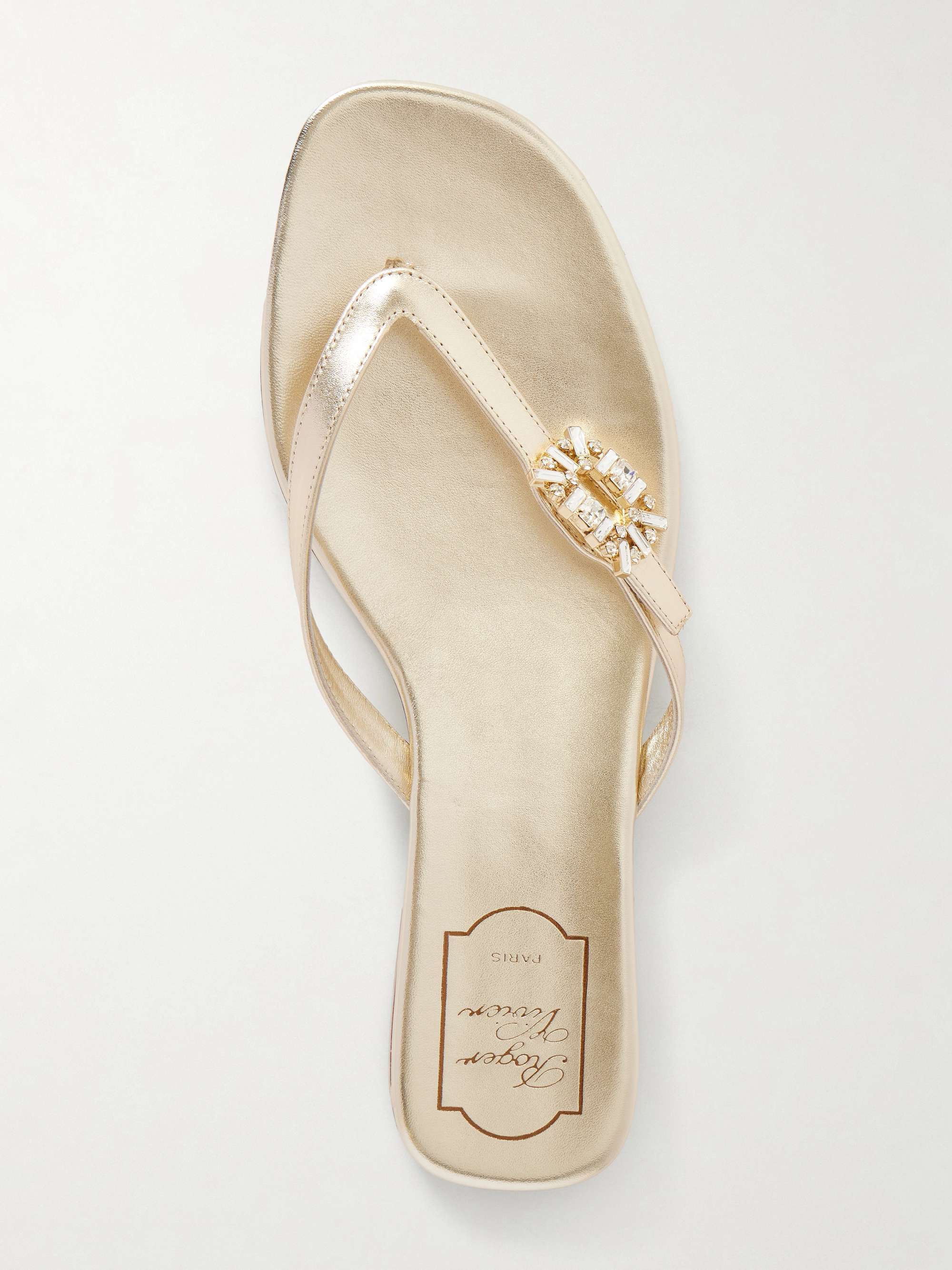 ROGER VIVIER Strass B crystal-embellished metallic leather sandals