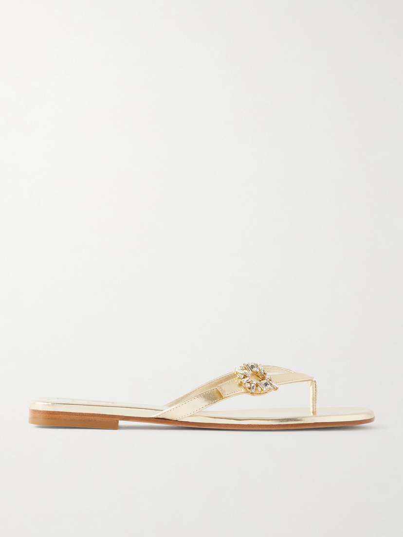 Roger Vivier Strass B Crystal-embellished Metallic Leather Sandals