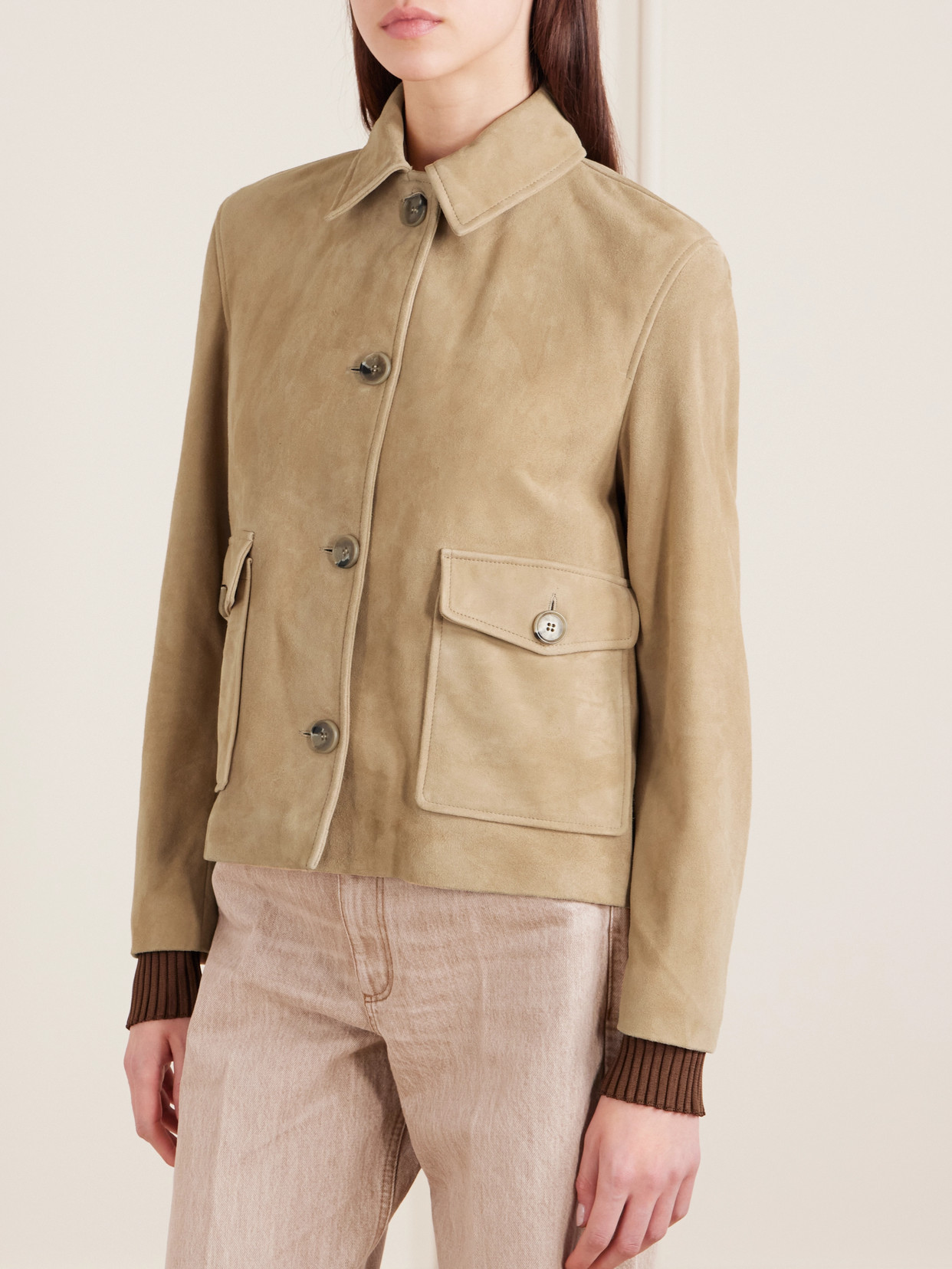 Nour Hammour Louise Suede Jacket In Neutral