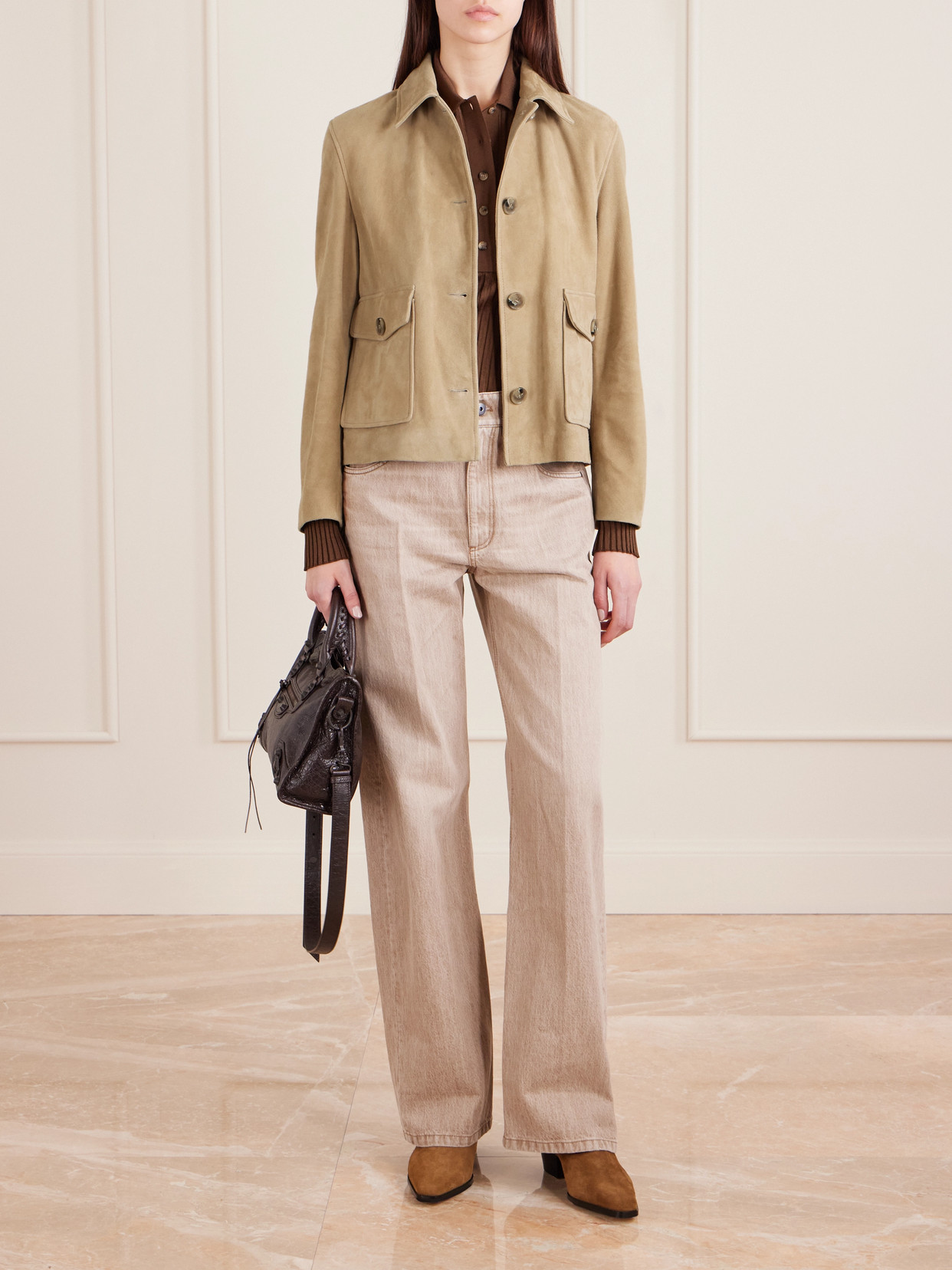 Nour Hammour Louise Suede Jacket In Neutral