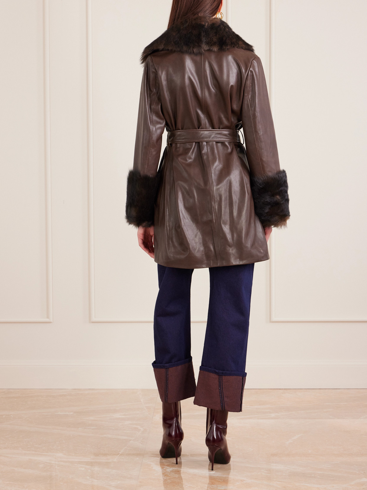 Nour Hammour Carmen Belted Shearling Jacket In Brown