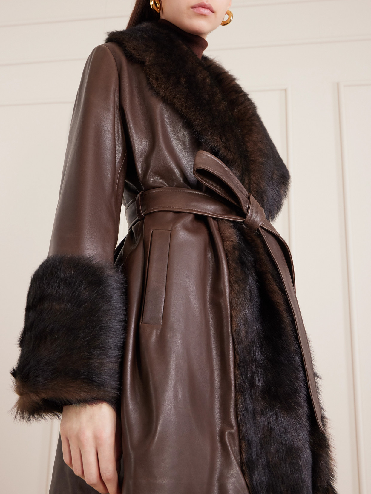 Nour Hammour Carmen Belted Shearling Jacket In Brown