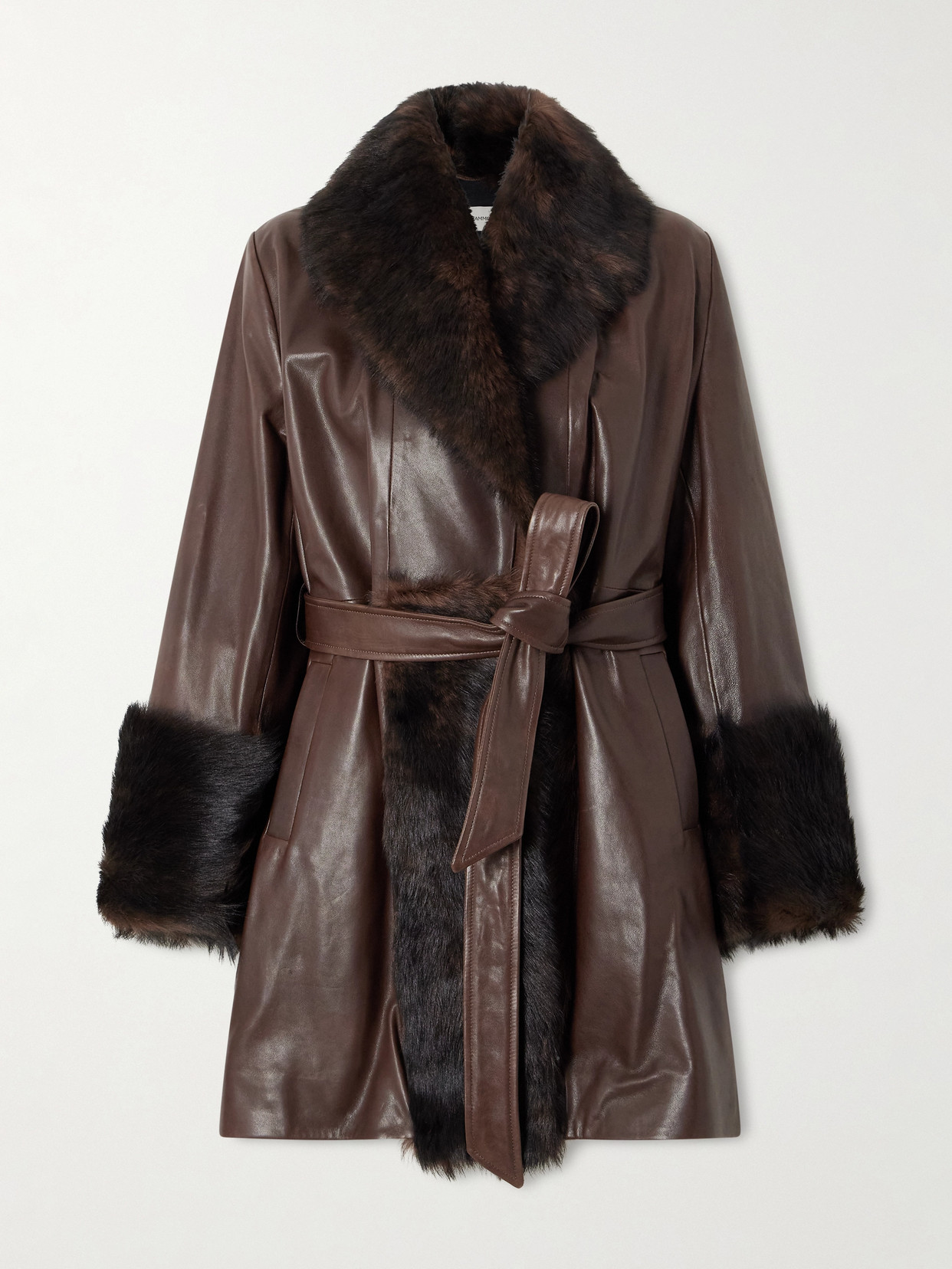Nour Hammour Carmen Belted Shearling Jacket In Brown