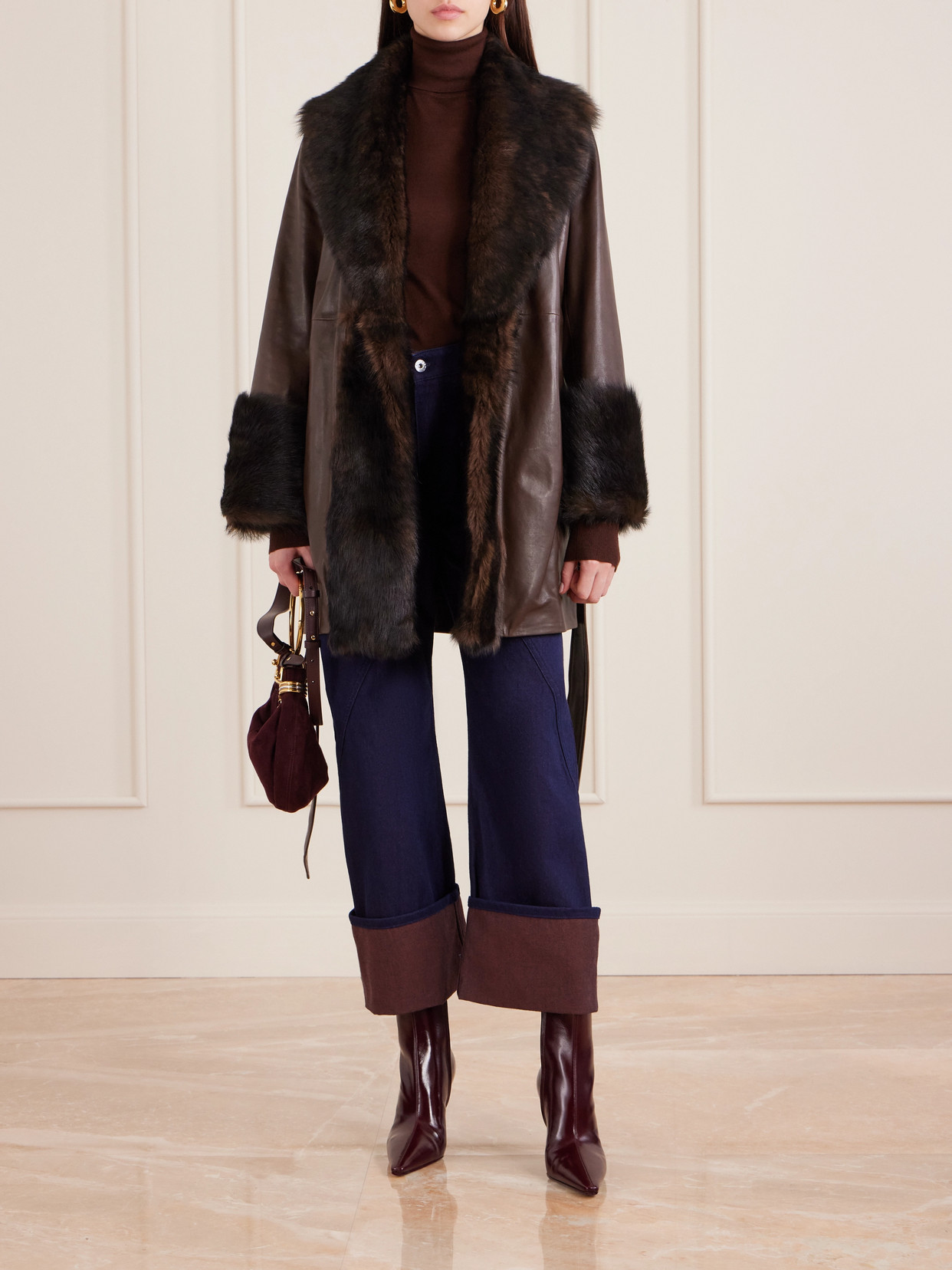Nour Hammour Carmen Belted Shearling Jacket In Brown