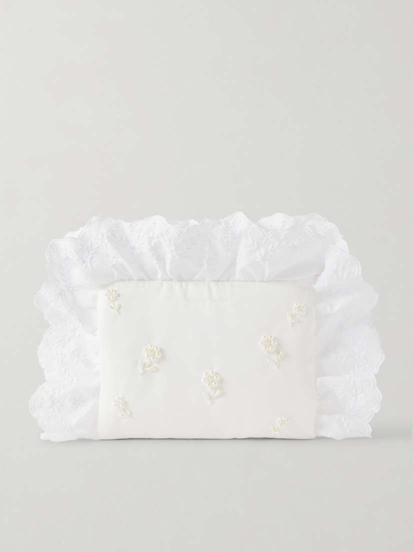 Simone Rocha Pillowcase Broderie Anglaise-trimmed Embellished Embroidered Twill Clutch