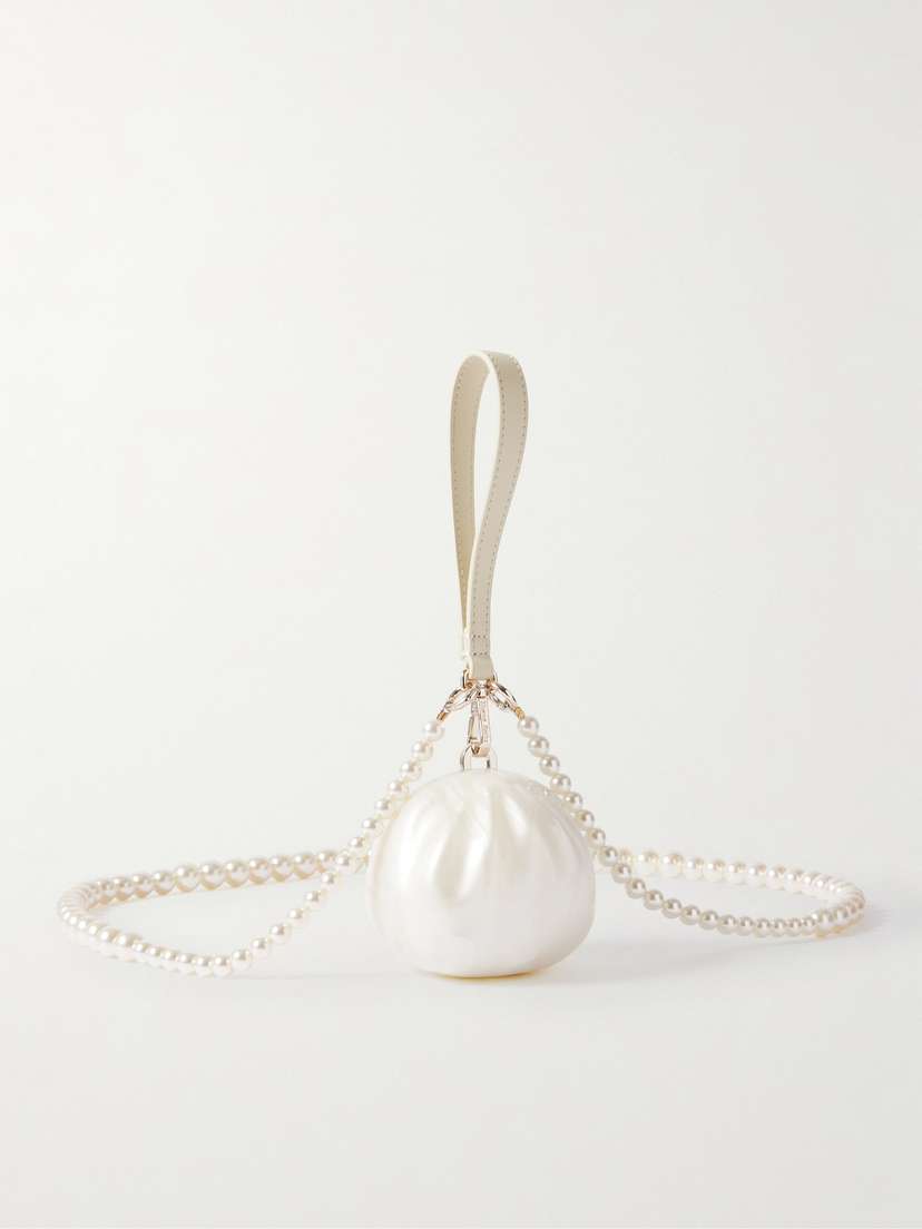 Simone Rocha Egg Dumpling Faux Pearl-embellished Leather-trimmed Acrylic Clutch