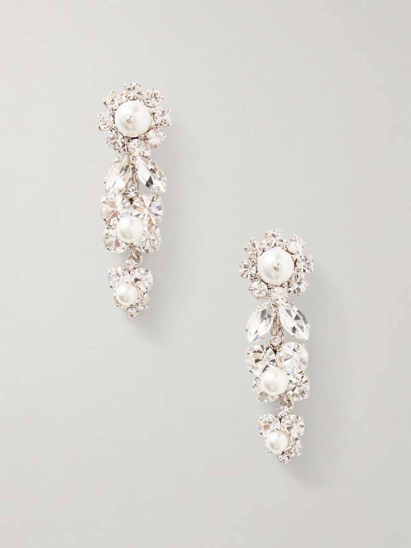 Simone Rocha Daisy Cluster Silver-tone, Crystal And Faux Pearl Earrings
