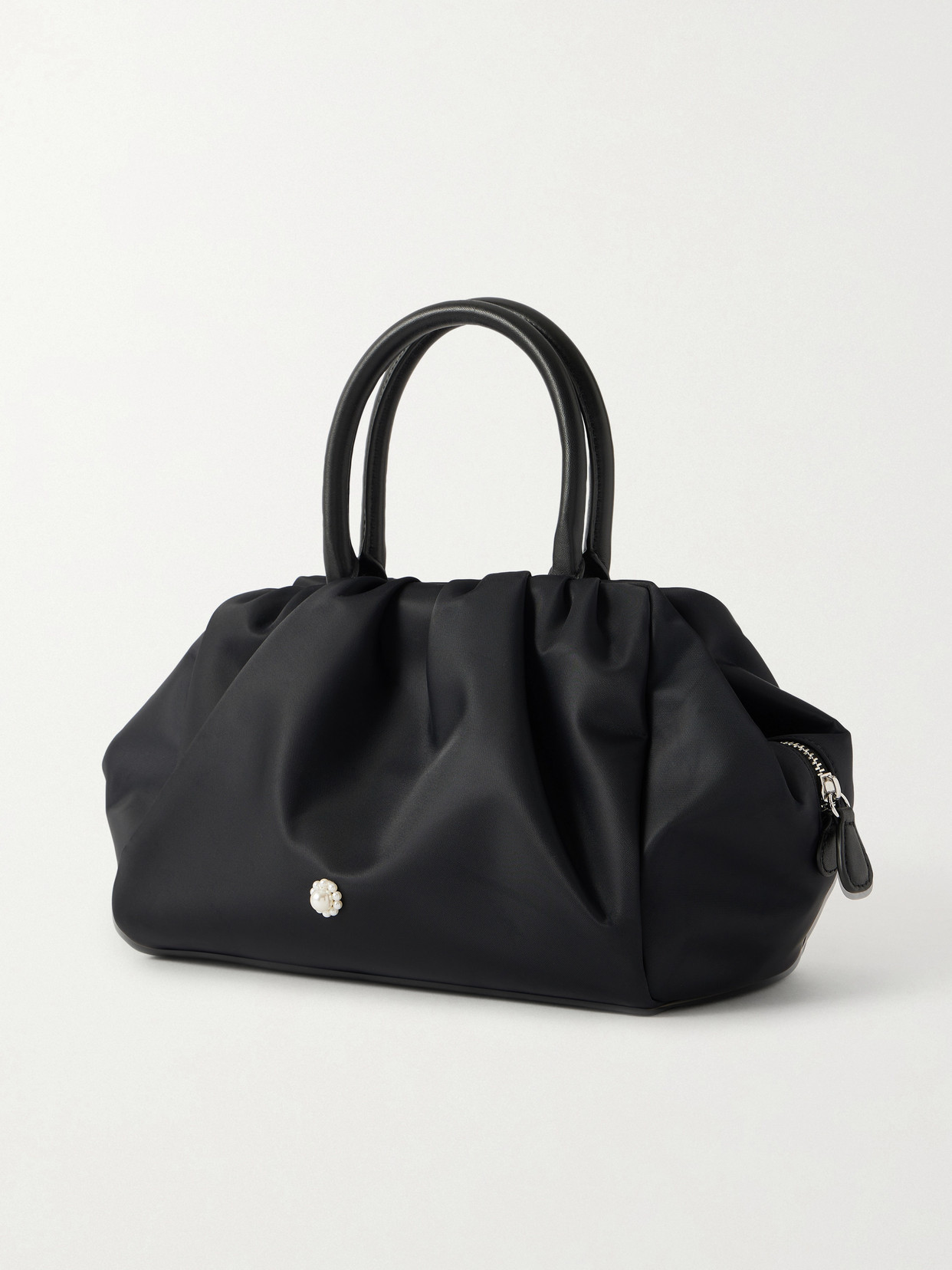 Leather-Trimmed Embellished Shell Tote