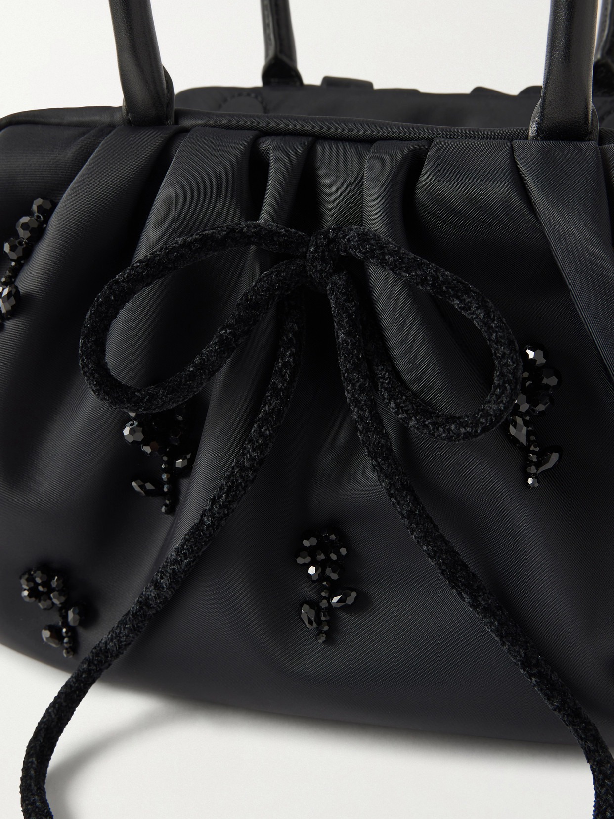Leather-Trimmed Embellished Shell Tote