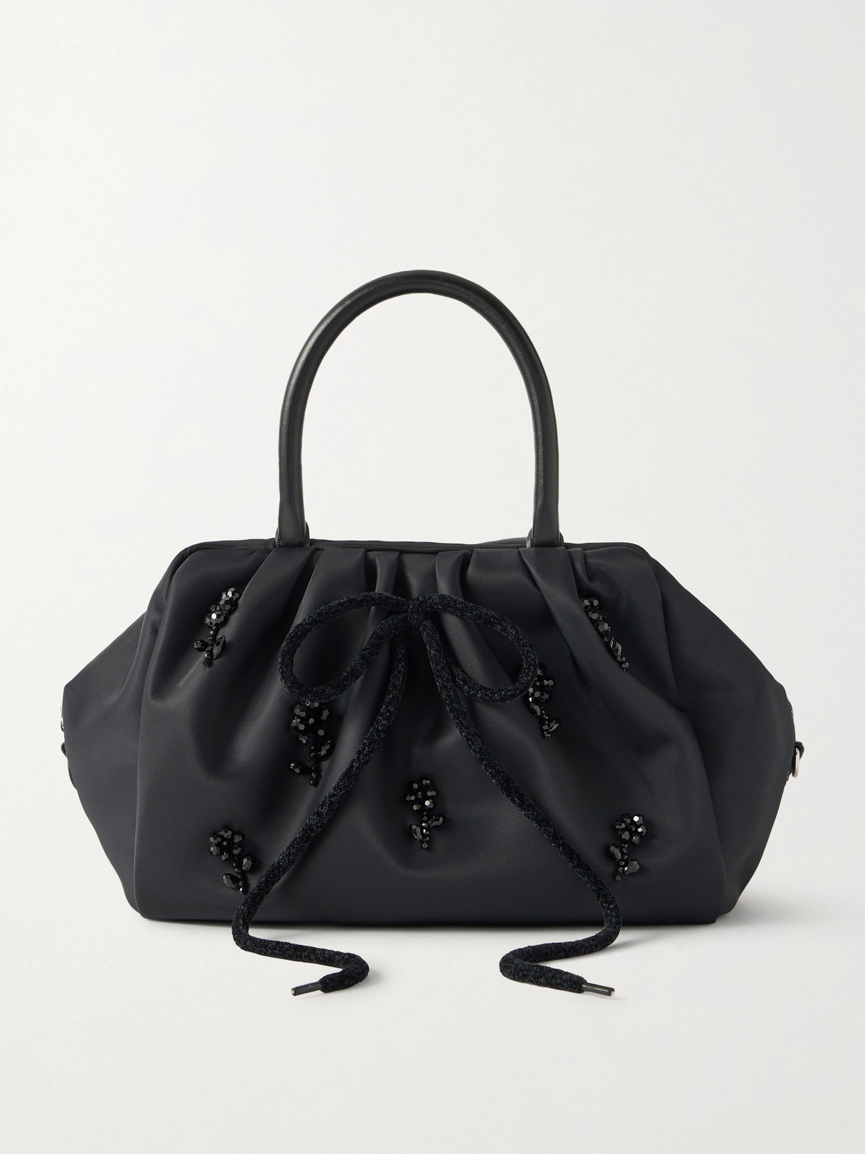 Simone Rocha Leather-trimmed Embellished Shell Tote In Black