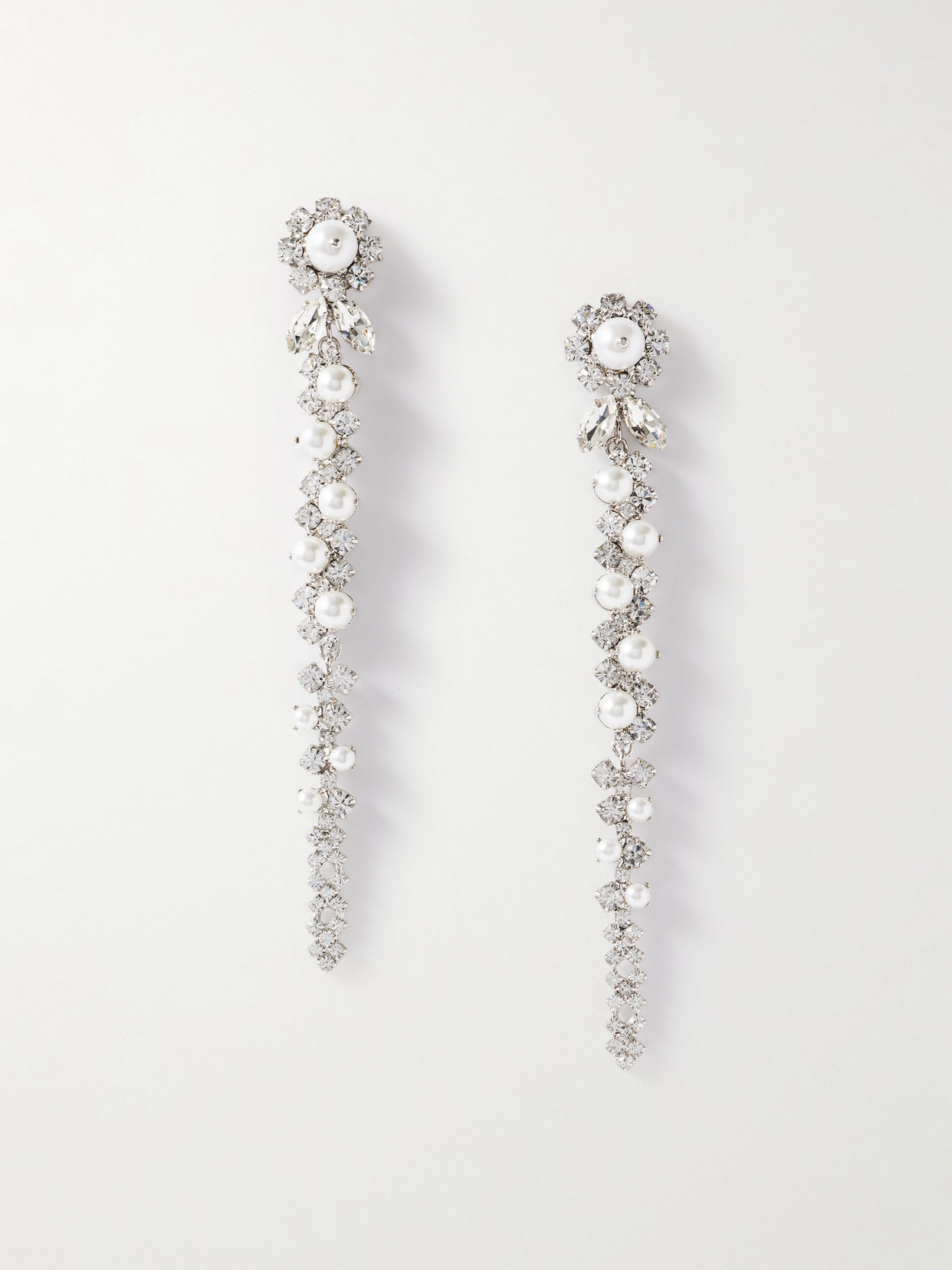 Simone Rocha Drip Silver-tone Crystal And Faux-pearl Earrings In Metallic