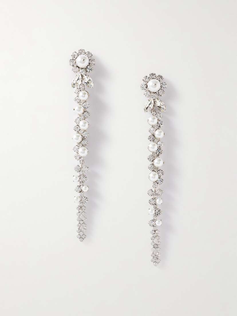 Simone Rocha Drip Silver-tone Crystal And Faux-pearl Earrings