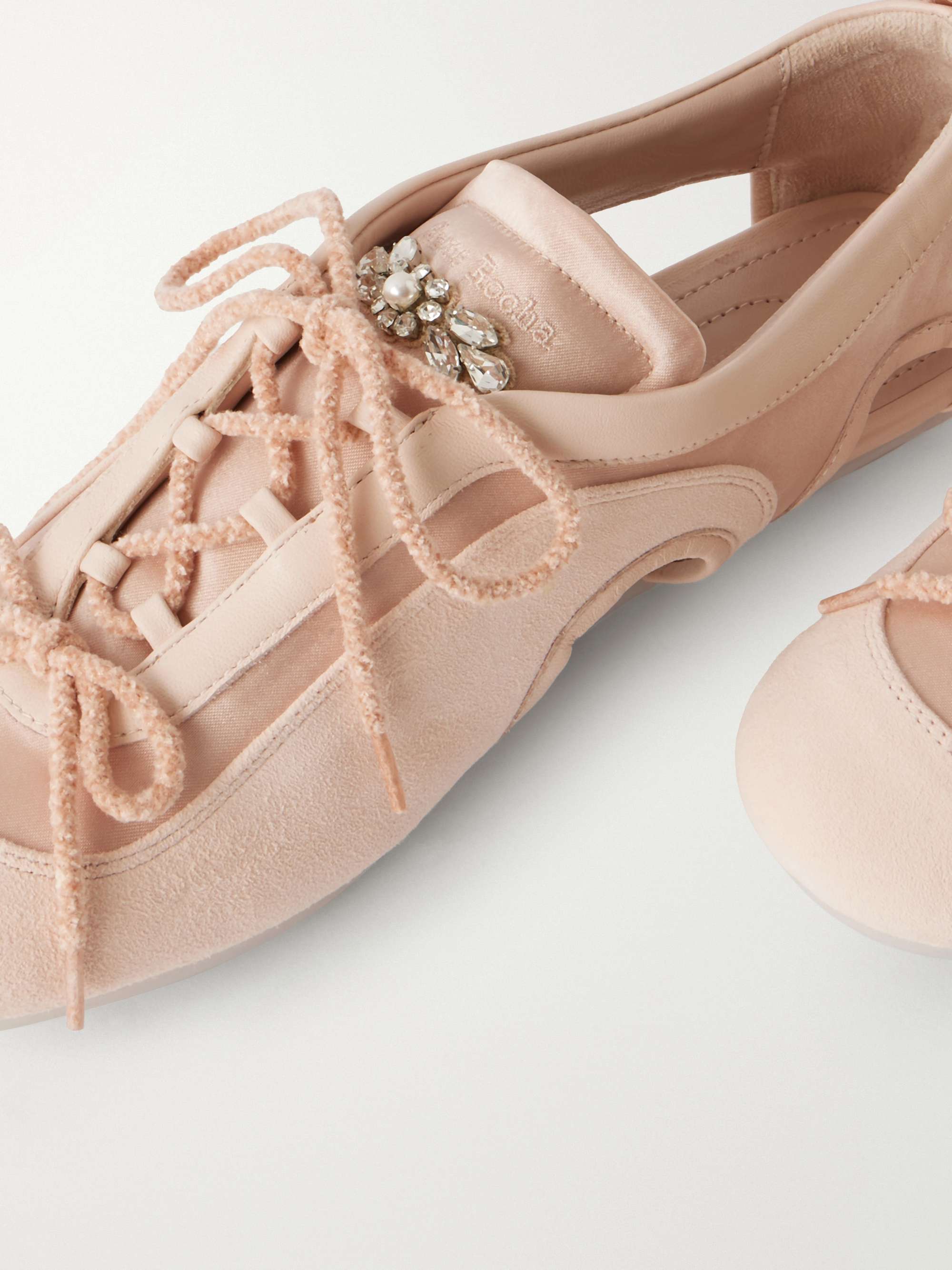 SIMONE ROCHA Ballerina cutout suede-trimmed satin sneakers | NET-A
