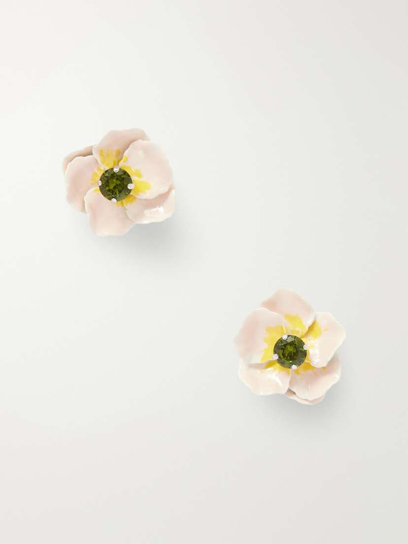 Simone Rocha Blooming Poppy Silver-tone, Crystal And Enamel Earrings