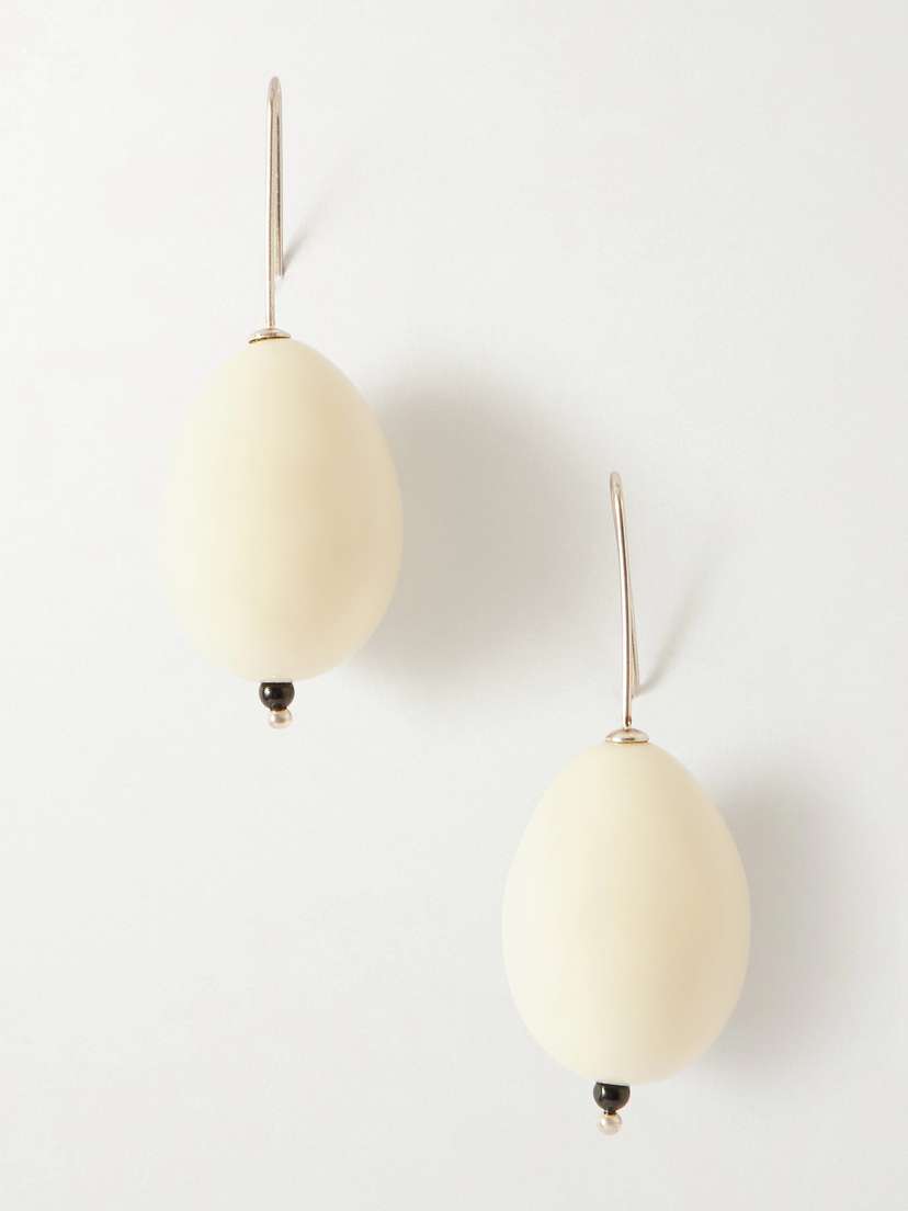 Gohar World Host Egg Porcelain, Crystal-quartz And Sterling Silver Earrings