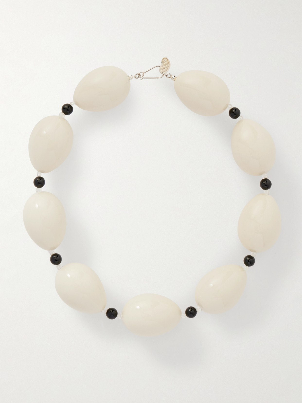 Gohar World Host Egg Silver, Porcelain And Quartz Necklace In White