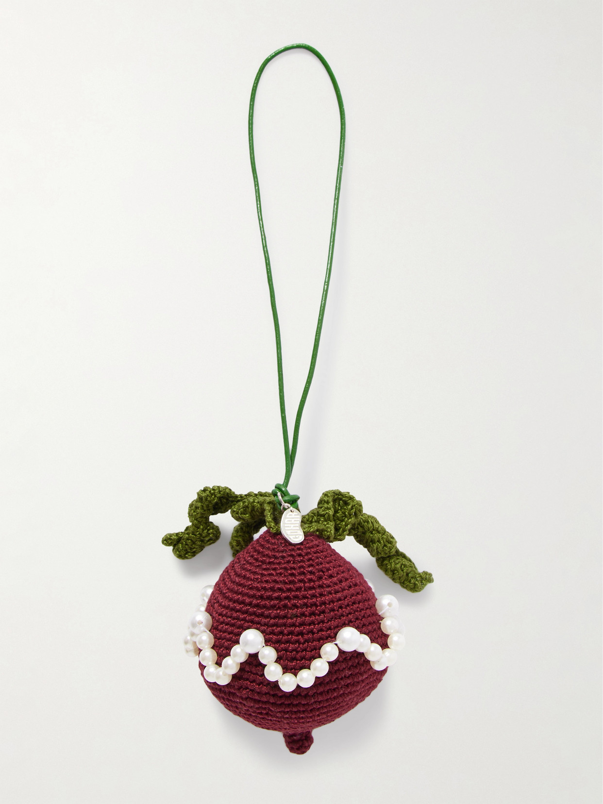 Gohar World Faux Pearl-embellished Crocheted Cotton Bag Charm In Burgundy