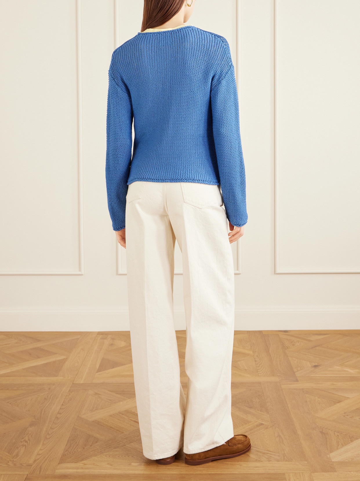 Leset Ben Open-knit Cotton Sweater In Blue