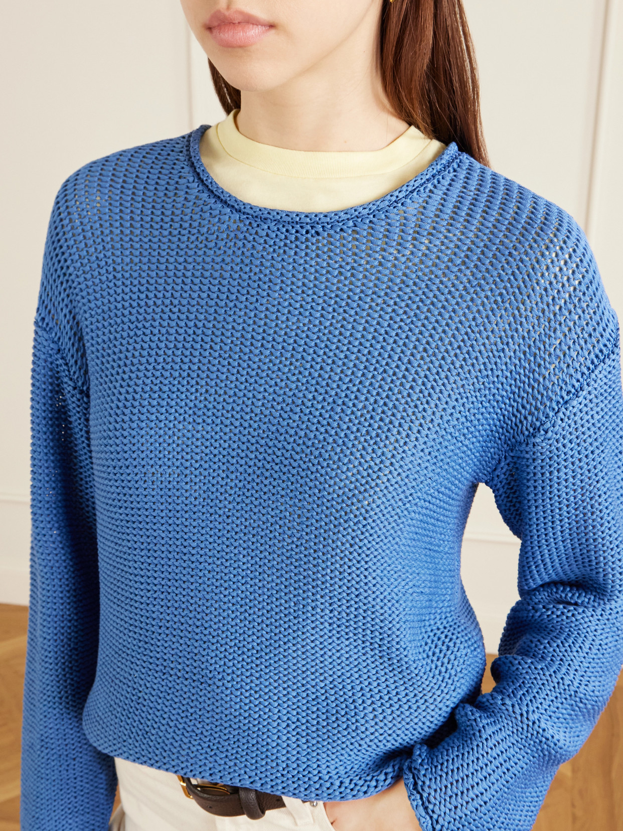 Leset Ben Open-knit Cotton Sweater In Blue